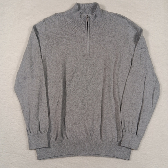LL Bean Sweater Mens Large Gray Cashmere Blend 1/4 Zip Mock Neck Grandpa - Picture 1 of 8